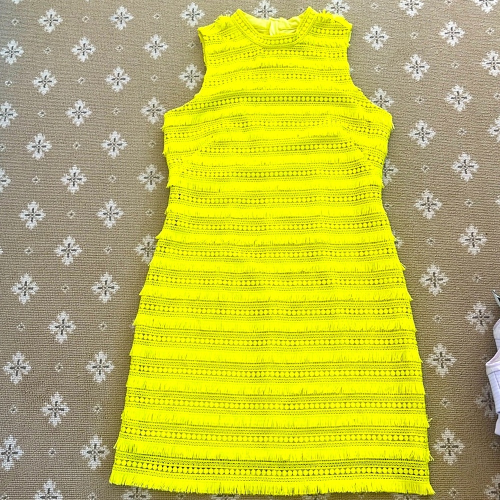 Jcrew 4 Bright yellow fringe lace dress